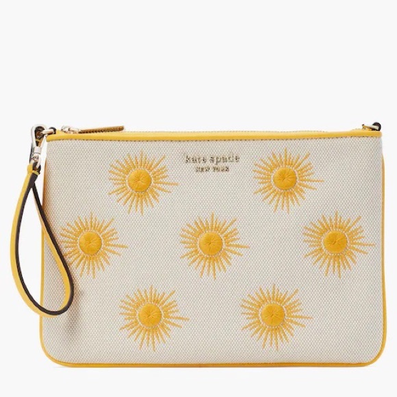 Kate Spade Sunkiss Embroidered Canvas Sun Pouch Wristlet NWT - Picture 2 of 11